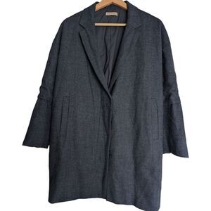 Ravens Saloner Indigo Blue Microplaid 100%wool Long Blazer Large